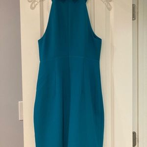 Trina Turk Teal crepe halter keyhole dress